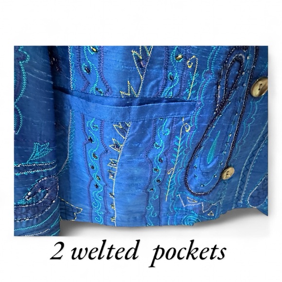 Vintage CHICO’S Embellished Blue Silk Beaded Jacket Size 0 (Sz 4) EUC - Picture 8 of 10